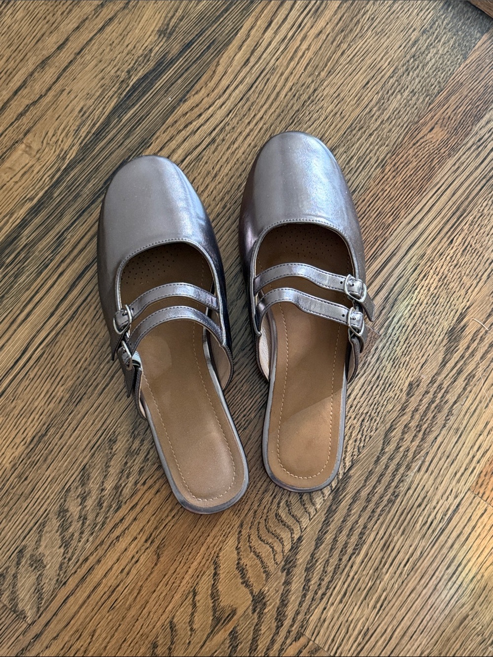 Amazon Metallic Taupe Double-Strap Mule Flats